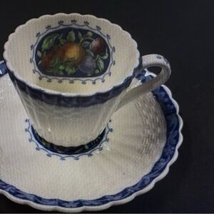 Copeland Spode's Tudor Floral Cup and Saucer Set with Blue Trim